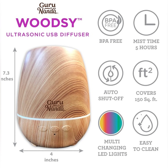 Guru Nanda Woodsy Ultrasonic Diffuser/Cool Mist Humidifier.  USB Cable, … - Picture 10 of 16